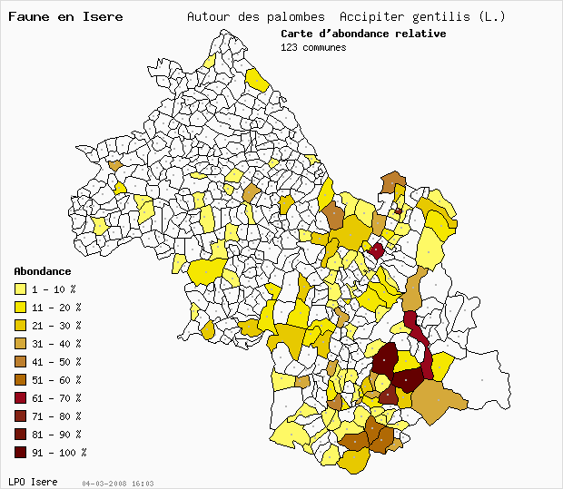 Carte Abondance: Autour des palombes Accipiter gentilis (L.) en Isre