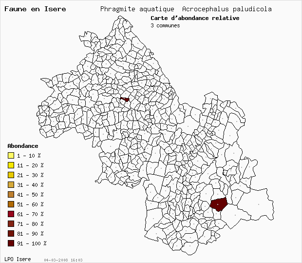 Carte Abondance: Phragmite aquatique Acrocephalus paludicola en Isre