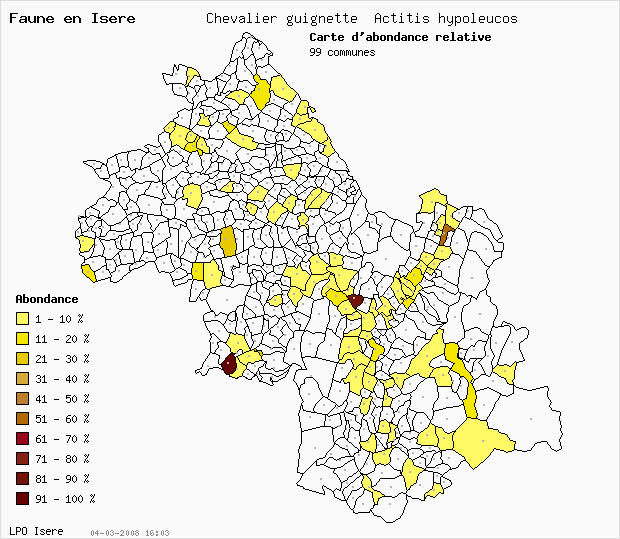 Carte Abondance: Chevalier guignette Actitis hypoleucos en Isre