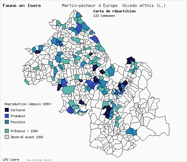 Carte Reproduction: Martin-pcheur d Europe Alcedo atthis (L.) en Isre