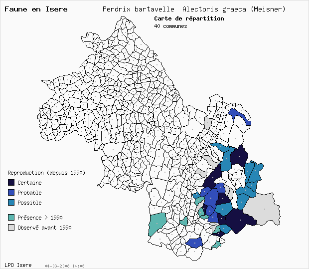 Carte Reproduction: Perdrix bartavelle Alectoris graeca (Meisner) en Isre
