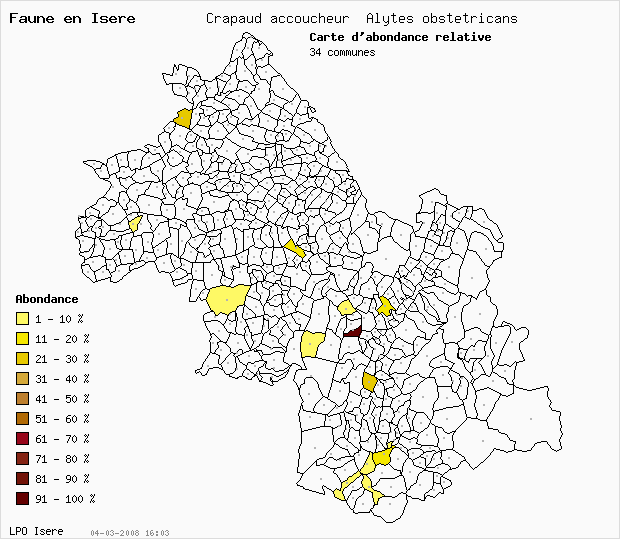 Carte Abondance: Crapaud accoucheur Alytes obstetricans en Isre