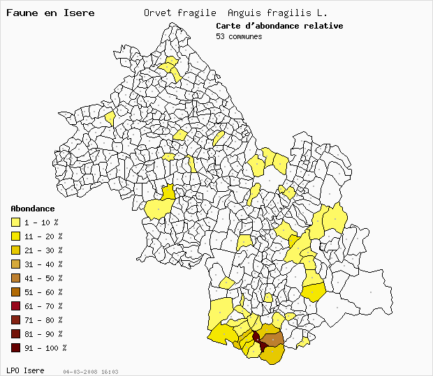 Carte Abondance: Orvet fragile Anguis fragilis L. en Isre