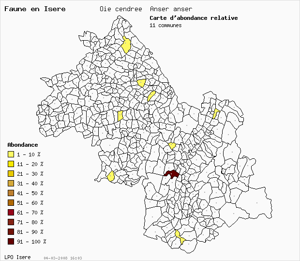 Carte Abondance: Oie cendre Anser anser en Isre