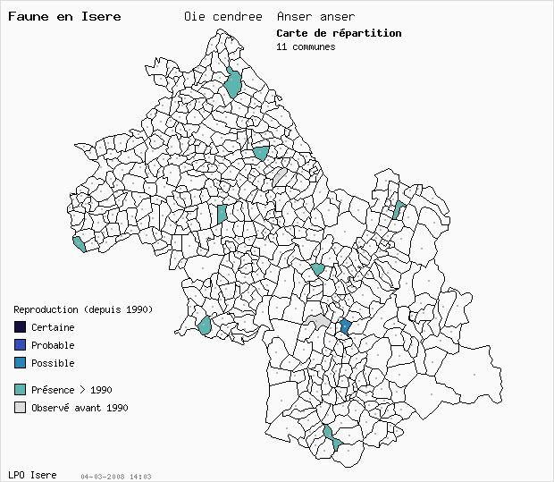 Carte Reproduction: Oie cendre Anser anser en Isre