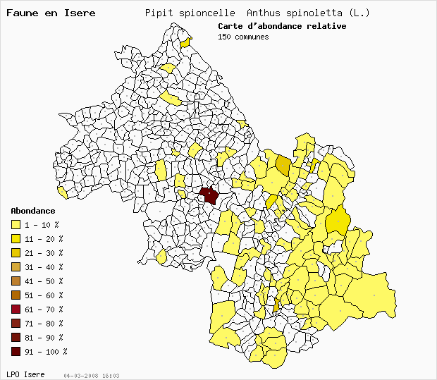 Carte Abondance: Pipit spioncelle Anthus spinoletta (L.) en Isre