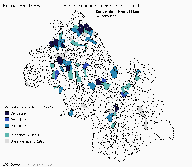 Carte Reproduction: Hron pourpr Ardea purpurea L. en Isre
