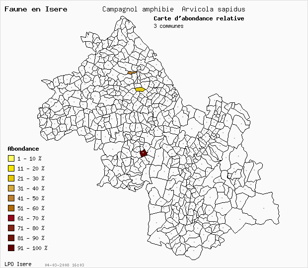 Carte Abondance: Campagnol amphibie Arvicola sapidus en Isre