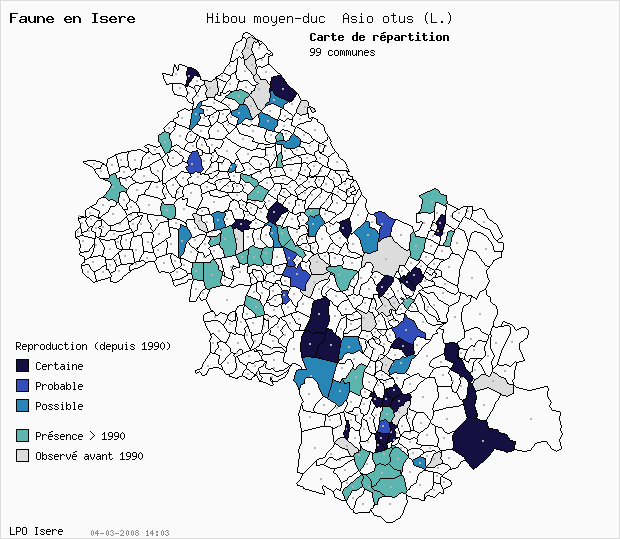 Carte Reproduction: Hibou moyen-duc Asio otus (L.) en Isre
