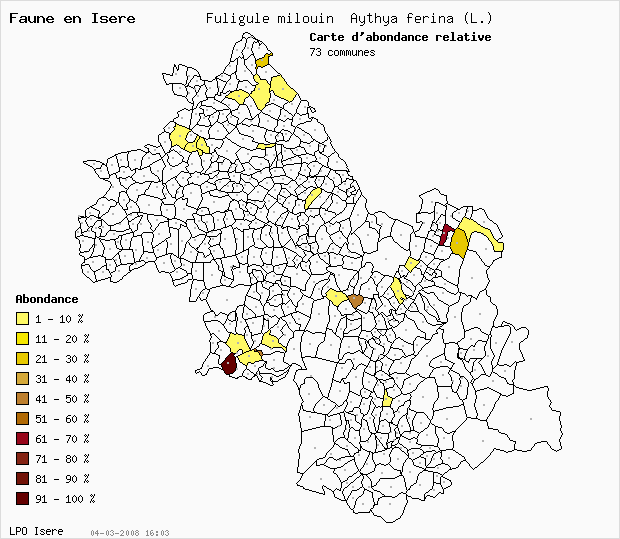 Carte Abondance: Fuligule milouin Aythya ferina (L.) en Isre