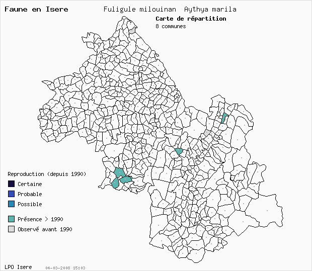 Carte Reproduction: Fuligule milouinan Aythya marila en Isre