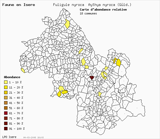 Carte Abondance: Fuligule nyroca Aythya nyroca (Gld.) en Isre