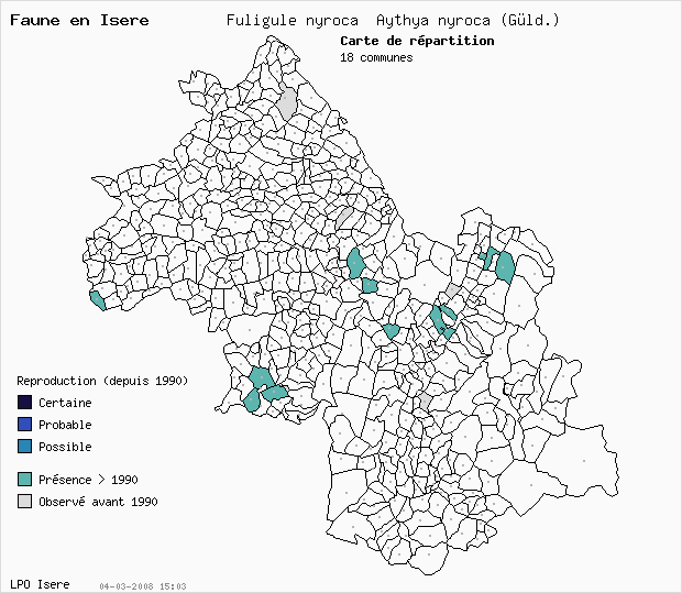 Carte Reproduction: Fuligule nyroca Aythya nyroca (Gld.) en Isre