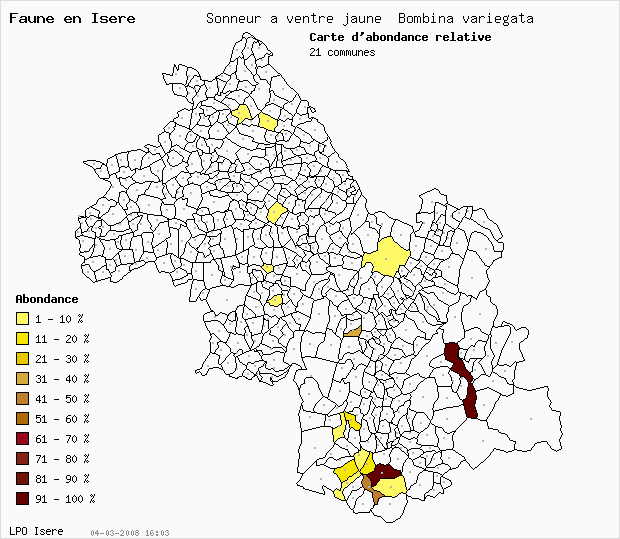 Carte Abondance: Sonneur  ventre jaune Bombina variegata en Isre
