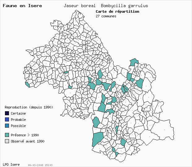 Carte Reproduction: Jaseur boral Bombycilla garrulus en Isre