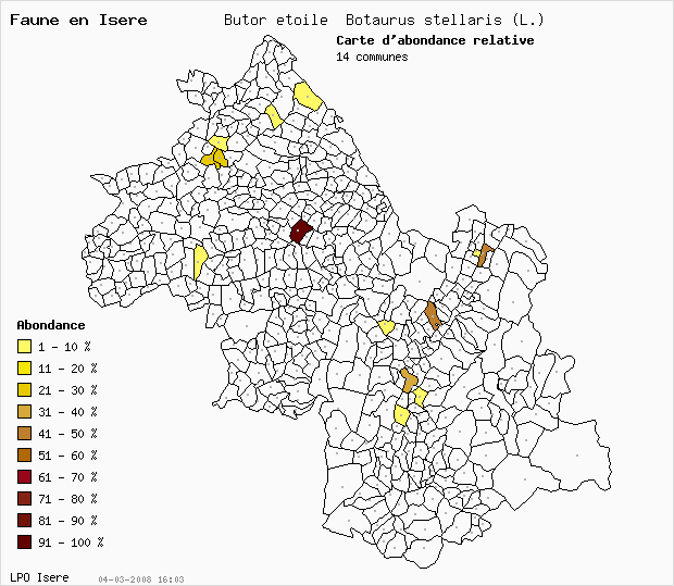 Carte Abondance: Butor toil Botaurus stellaris (L.) en Isre