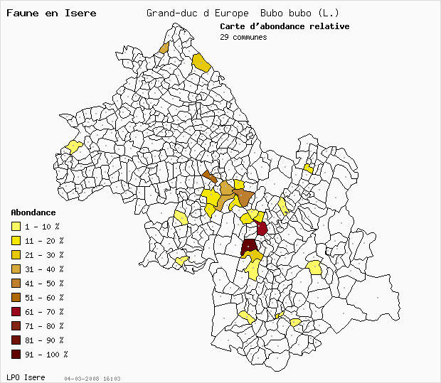 Carte Abondance: Grand-duc d Europe Bubo bubo (L.) en Isre