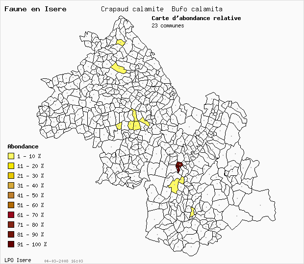 Carte Abondance: Crapaud calamite Bufo calamita en Isre