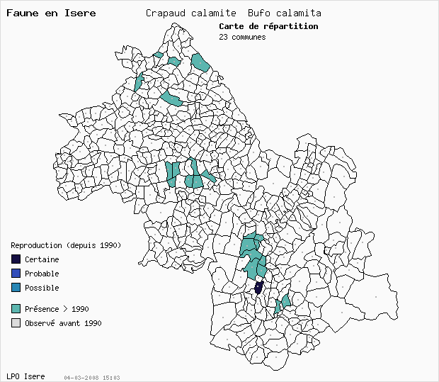 Carte Reproduction: Crapaud calamite Bufo calamita en Isre