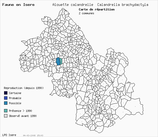 Carte Reproduction: Alouette calandrelle Calandrella brachydactyla en Isre