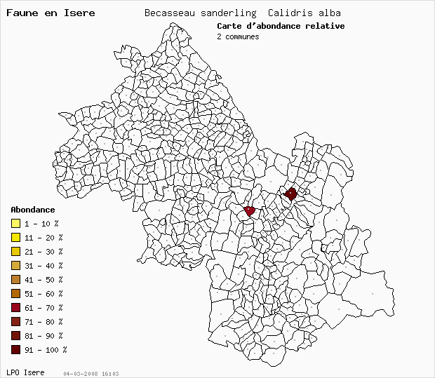 Carte Abondance: Bcasseau sanderling Calidris alba en Isre