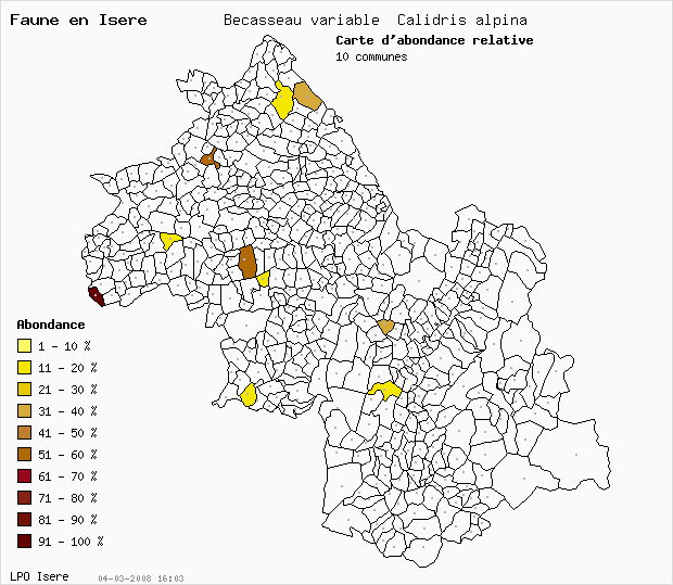 Carte Abondance: Bcasseau variable Calidris alpina en Isre