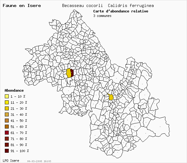 Carte Abondance: Bcasseau cocorli Calidris ferruginea en Isre