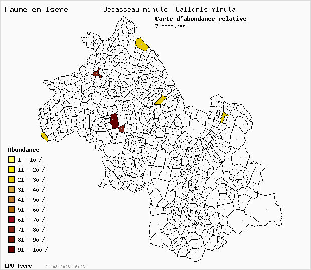 Carte Abondance: Bcasseau minute Calidris minuta en Isre