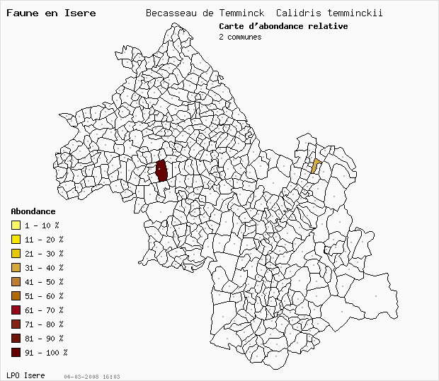 Carte Abondance: Bcasseau de Temminck Calidris temminckii en Isre