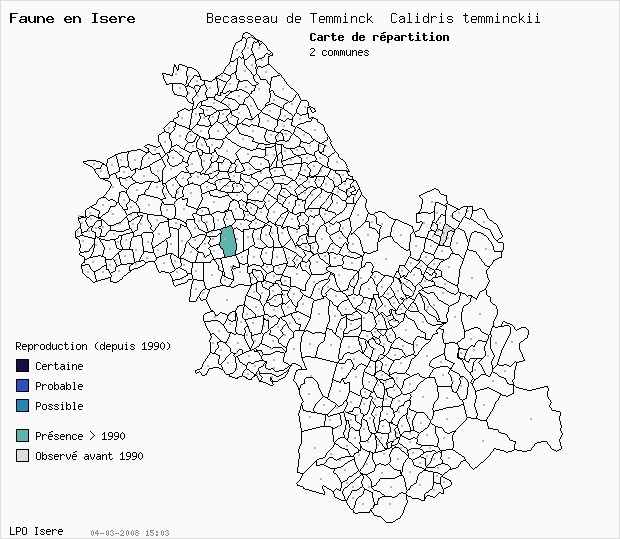 Carte Reproduction: Bcasseau de Temminck Calidris temminckii en Isre