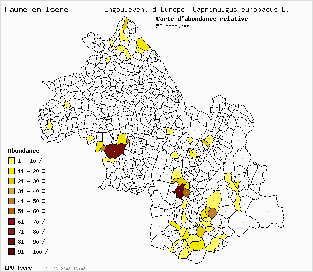 Carte Abondance: Engoulevent d Europe Caprimulgus europaeus L. en Isre