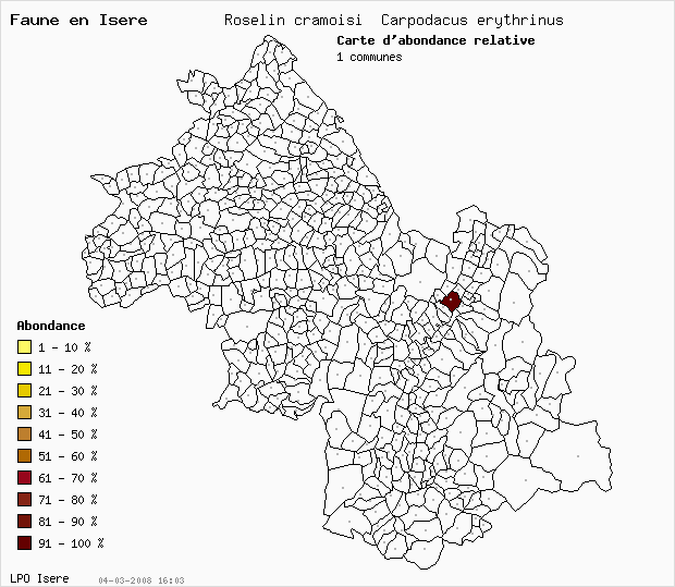 Carte Abondance: Roselin cramoisi Carpodacus erythrinus en Isre