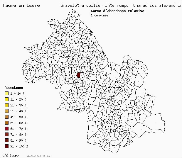 Carte Abondance: Gravelot  collier interrompu Charadrius alexandrinus en Isre