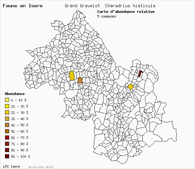 Carte Abondance: Grand Gravelot Charadrius hiaticula en Isre