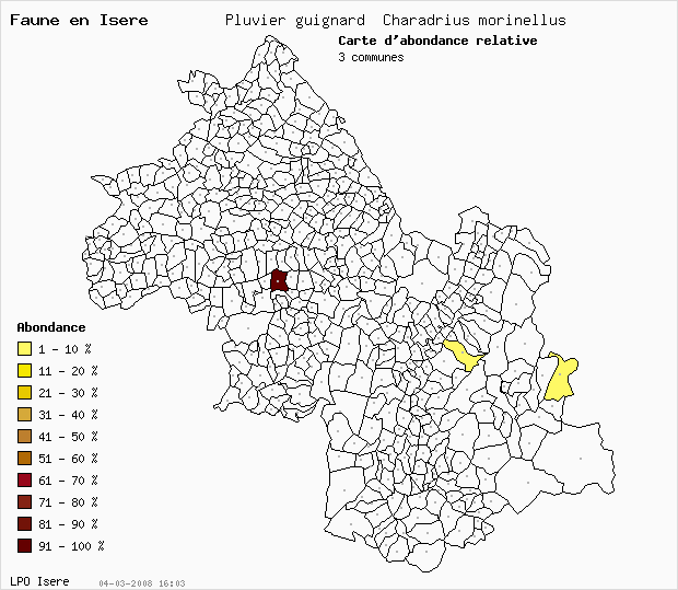 Carte Abondance: Pluvier guignard Charadrius morinellus en Isre