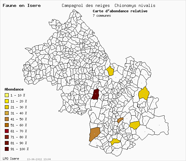 Carte Abondance: Campagnol des neiges Chionomys nivalis en Isre