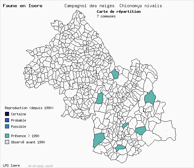 Carte Reproduction: Campagnol des neiges Chionomys nivalis en Isre