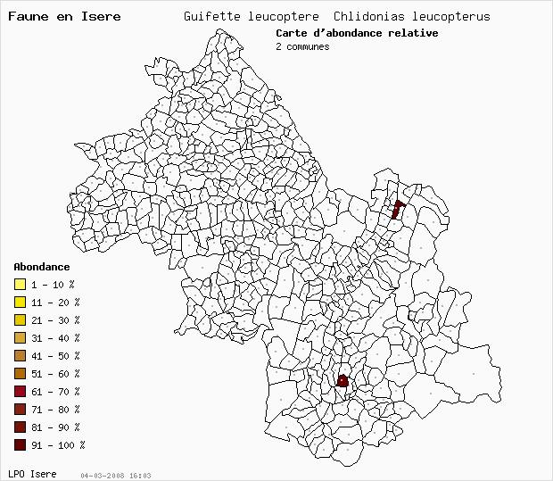 Carte Abondance: Guifette leucoptre Chlidonias leucopterus en Isre