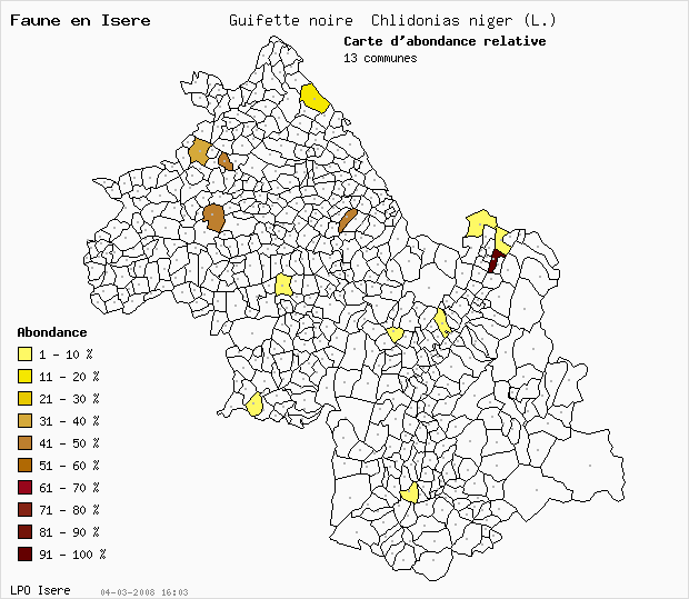 Carte Abondance: Guifette noire Chlidonias niger (L.) en Isre