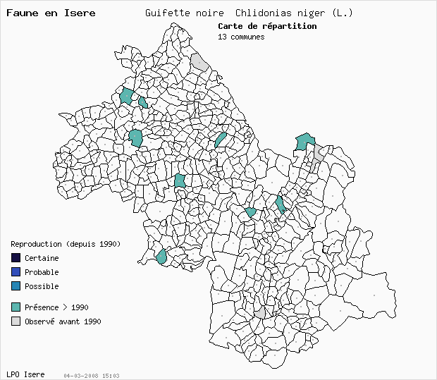 Carte Reproduction: Guifette noire Chlidonias niger (L.) en Isre