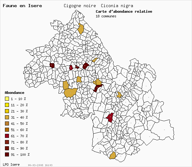 Carte Abondance: Cigogne noire Ciconia nigra en Isre