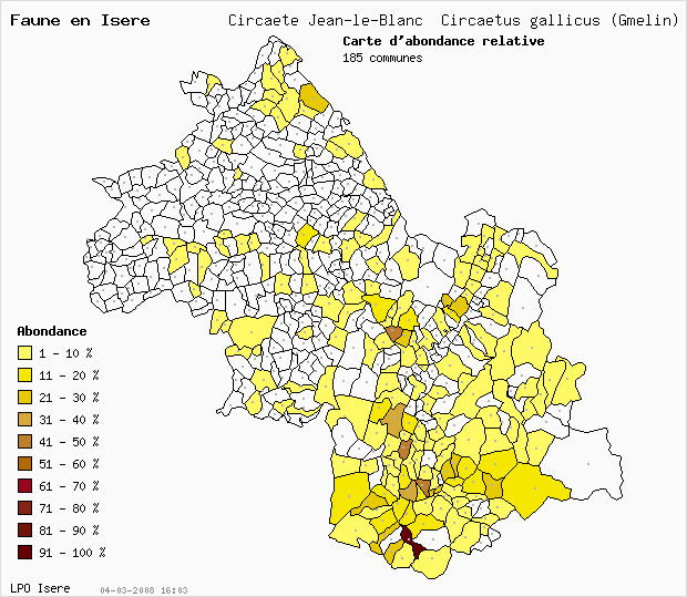 Carte Abondance: Circate Jean-le-Blanc Circaetus gallicus (Gmelin) en Isre