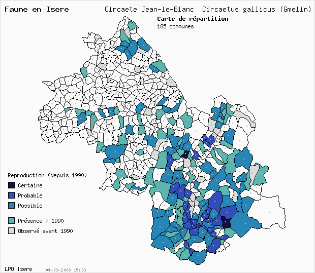Carte Reproduction: Circate Jean-le-Blanc Circaetus gallicus (Gmelin) en Isre