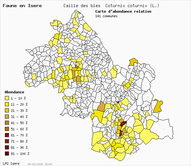 Carte Abondance: Caille des bls Coturnix coturnix (L.) en Isre