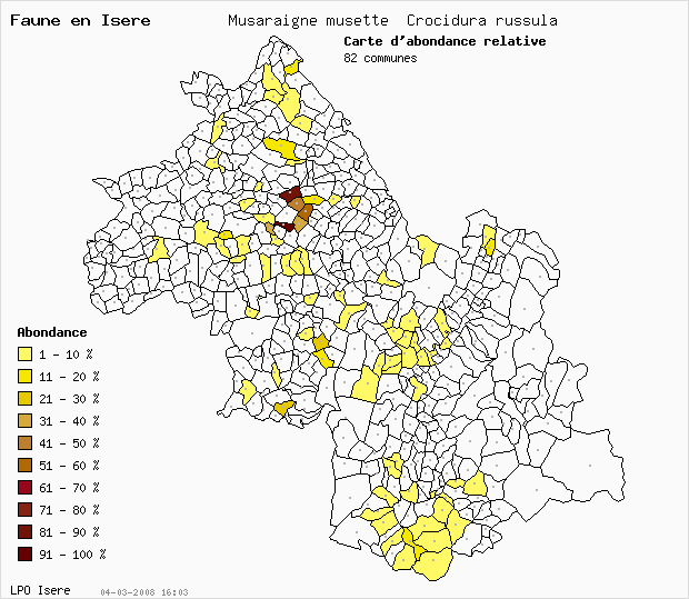 Carte Abondance: Musaraigne musette Crocidura russula en Isre