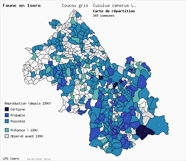 Carte Reproduction: Coucou gris Cuculus canorus L. en Isre