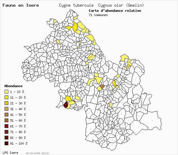 Carte Abondance: Cygne tubercul Cygnus olor (Gmelin) en Isre