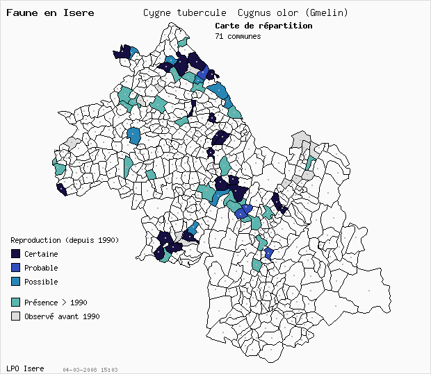 Carte Reproduction: Cygne tubercul Cygnus olor (Gmelin) en Isre
