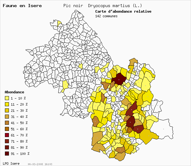 Carte Abondance: Pic noir Dryocopus martius (L.) en Isre