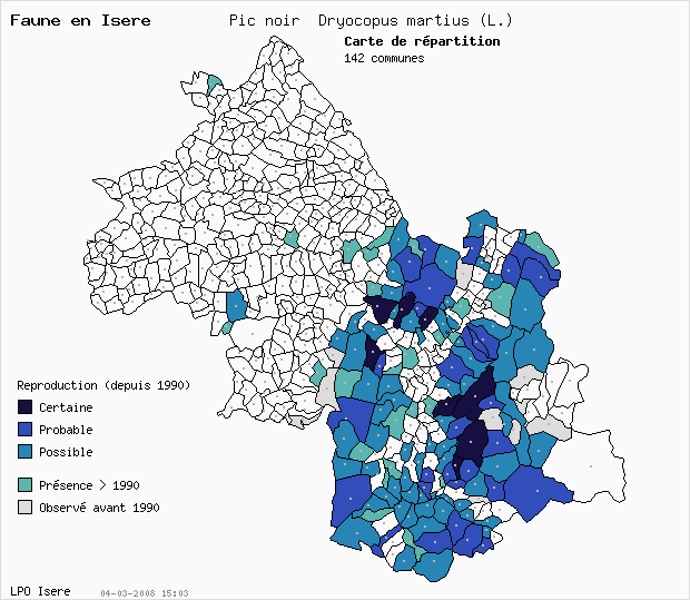 Carte Reproduction: Pic noir Dryocopus martius (L.) en Isre